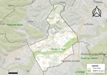 Carte de la ZNIEFF de type 2 sur la commune.