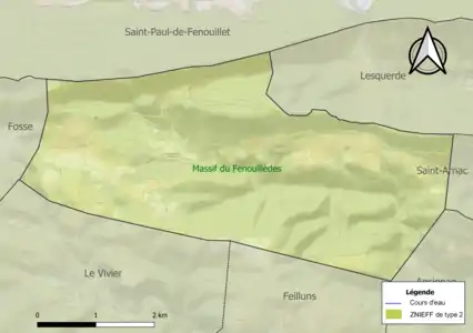 Carte de la ZNIEFF de type 2 sur la commune.