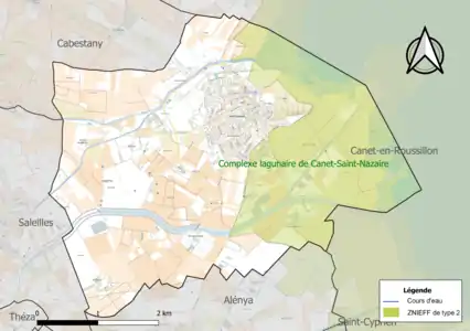 Carte de la ZNIEFF de type 2 sur la commune.