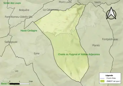 Carte des ZNIEFF de type 2 sur la commune.