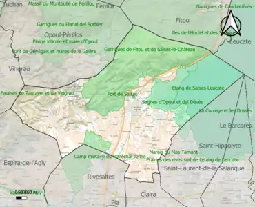 Carte des ZNIEFF de type 1 sur la commune.