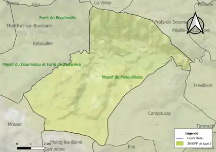 Carte des ZNIEFF de type 2 sur la commune.