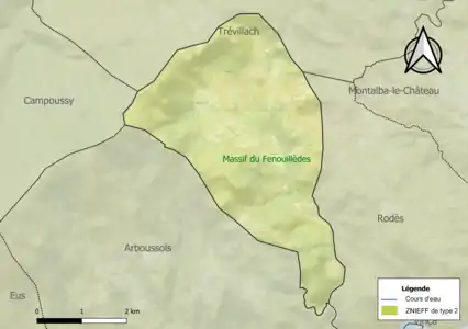 Carte de la ZNIEFF de type 2 sur la commune.