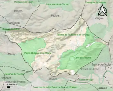 Carte des ZNIEFF de type 1 sur la commune.