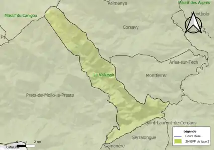 Carte de la ZNIEFF de type 2 sur la commune.