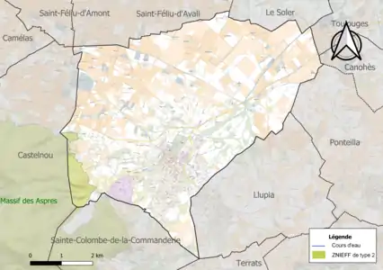 Carte de la ZNIEFF de type 2 sur la commune.