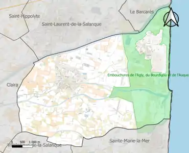 Carte de la ZNIEFF de type 1 sur la commune.