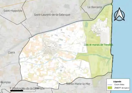 Carte de la ZNIEFF de type 2 sur la commune.