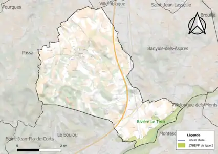 Carte de la ZNIEFF de type 2 sur la commune.