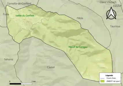 Carte des ZNIEFF de type 2 sur la commune.