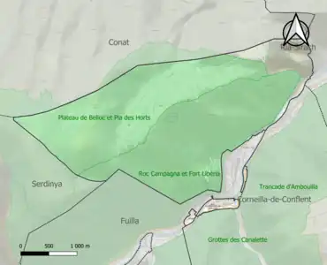 Carte des ZNIEFF de type 1 sur la commune.