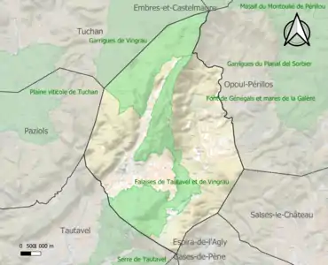 Carte des ZNIEFF de type 1 sur la commune.