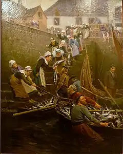 Alfred Guillou : Débarquement du thon à Concarneau (avant 1906), musée d'Art et d'Histoire de Saint-Brieuc.