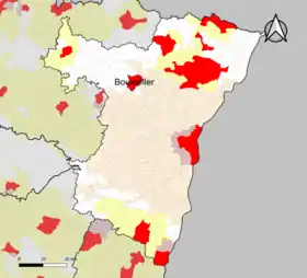 Localisation de l'aire d'attraction de Bouxwiller dans le département du Bas-Rhin.