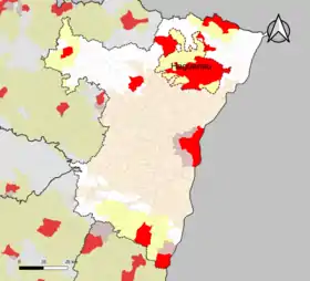 Localisation de l'aire d'attraction de Haguenau dans le département du Bas-Rhin.