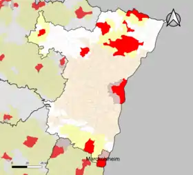 Localisation de l'aire d'attraction de Marckolsheim dans le département du Bas-Rhin.