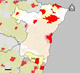 Localisation de l'aire d'attraction de Sélestat dans le département du Bas-Rhin.