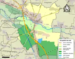 Carte en couleurs présentant l'occupation des sols.