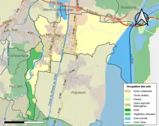 Carte en couleurs présentant l'occupation des sols.