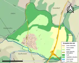 Carte en couleurs présentant l'occupation des sols.