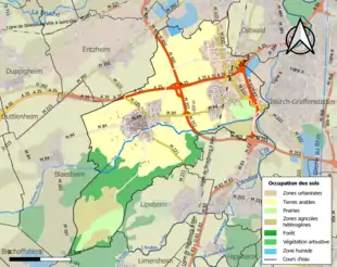 Carte en couleurs présentant l'occupation des sols.