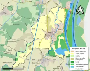 Carte en couleurs présentant l'occupation des sols.