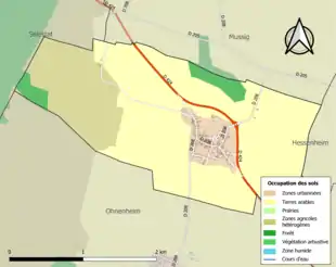 Carte en couleurs présentant l'occupation des sols.