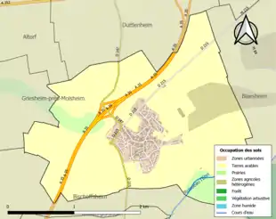 Carte en couleurs présentant l'occupation des sols.