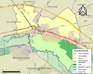 Carte en couleurs présentant l'occupation des sols.