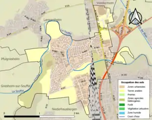 Carte en couleurs présentant l'occupation des sols.