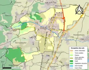 Carte en couleurs présentant l'occupation des sols.