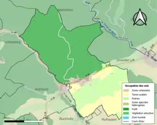 Carte en couleurs présentant l'occupation des sols.