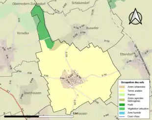 Carte en couleurs présentant l'occupation des sols.