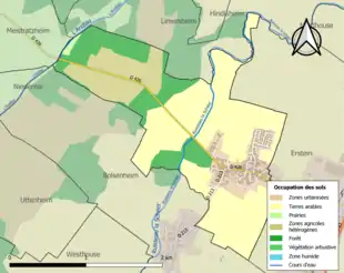 Carte en couleurs présentant l'occupation des sols.