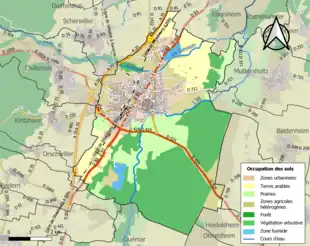 Carte en couleurs présentant l'occupation des sols.