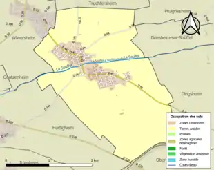 Carte en couleurs présentant l'occupation des sols.