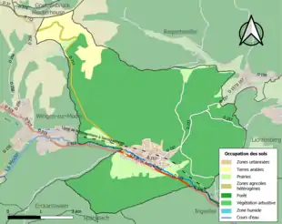 Carte en couleurs présentant l'occupation des sols.