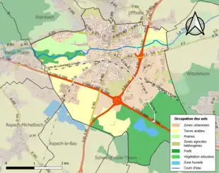 Carte en couleurs présentant l'occupation des sols.