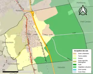 Carte en couleurs présentant l'occupation des sols.