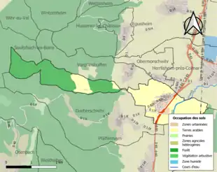 Carte en couleurs présentant l'occupation des sols.