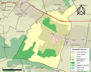 Carte en couleurs présentant l'occupation des sols.