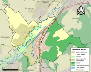 Carte en couleurs présentant l'occupation des sols.