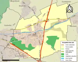 Carte en couleurs présentant l'occupation des sols.