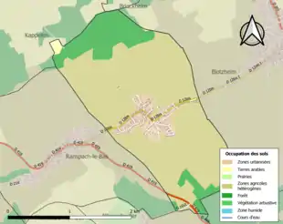 Carte en couleurs présentant l'occupation des sols.