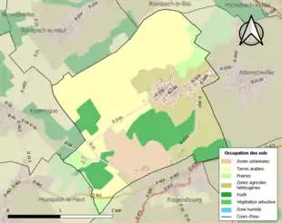 Carte en couleurs présentant l'occupation des sols.