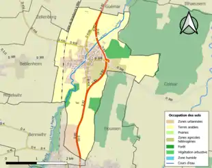 Carte en couleurs présentant l'occupation des sols.