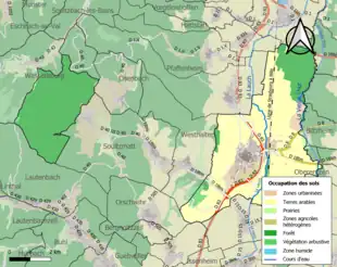 Carte en couleurs présentant l'occupation des sols.