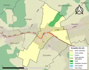 Carte en couleurs présentant l'occupation des sols.