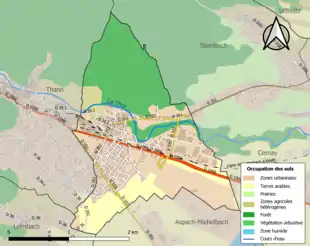 Carte en couleurs présentant l'occupation des sols.