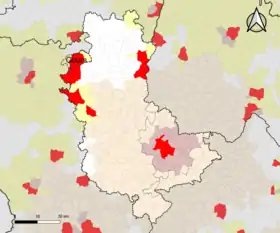 Localisation de l'aire d'attraction de Cours dans la circonscription départementale du Rhône.